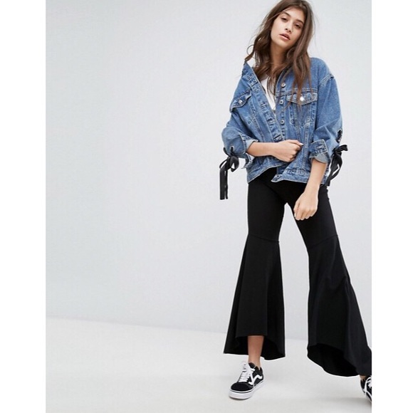 Forever 21 Jackets & Blazers - denim jacket with gingham ribbon sleeves sz S